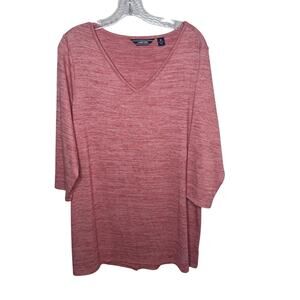 Lands’ End Women’s 1X Pink Heather V-Neck 3/4 Sleeve Tunic Top Plus Size